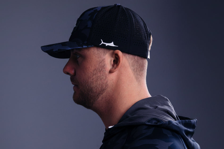 BIllFishGear: Blue Marlin 3D Patch Hat Black Camo