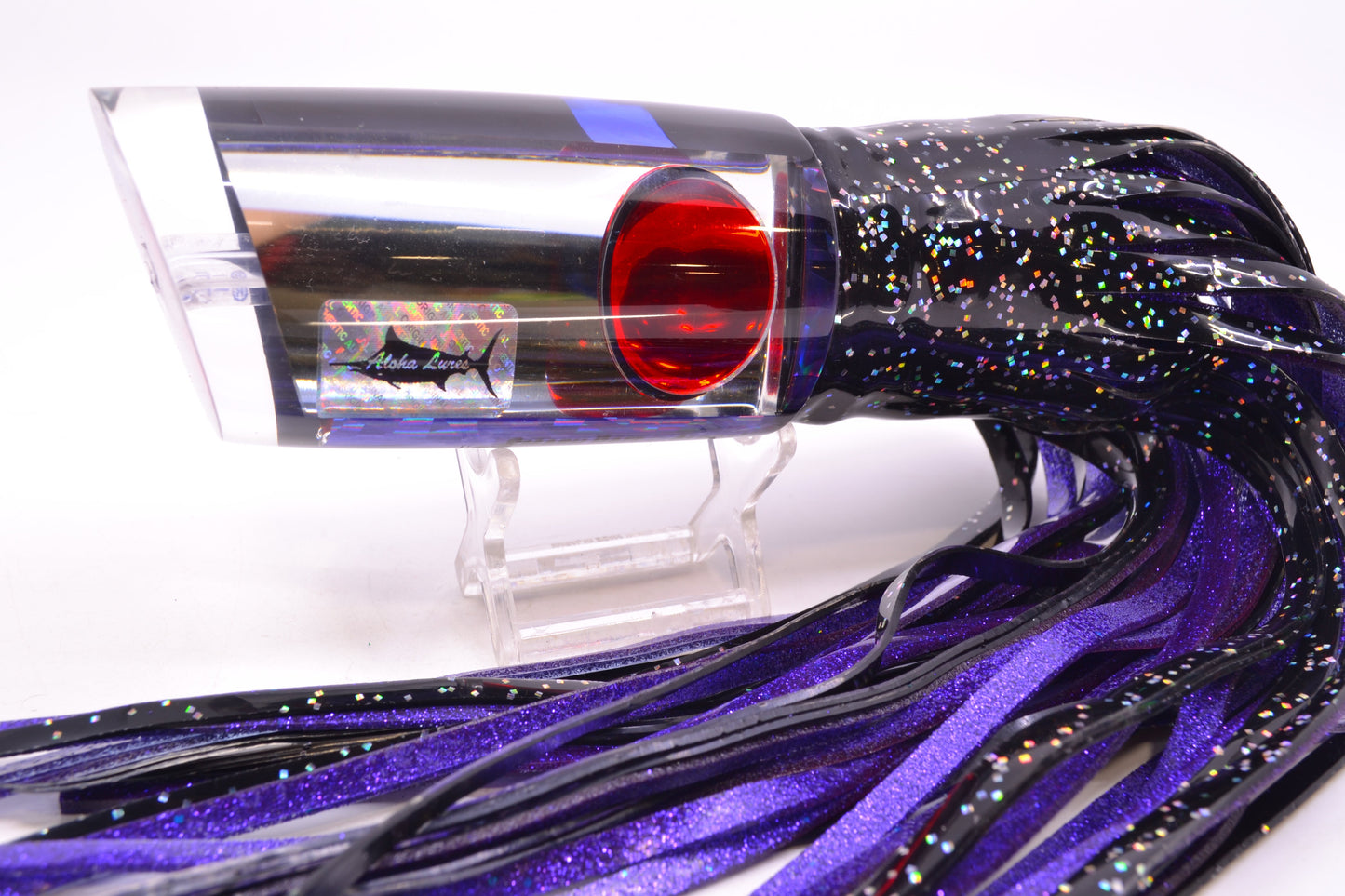 Aloha Lures Clear Mirrored Black Back Red Eyes Smash Bait 14" 13.5oz Skirted Black