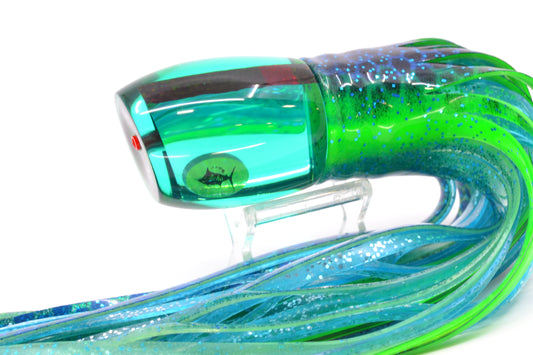 Aloha Lures Green Mirror Bamboocha 12" 11.5oz Skirted Electric Blue – premium trolling lure for offshore big game fishing