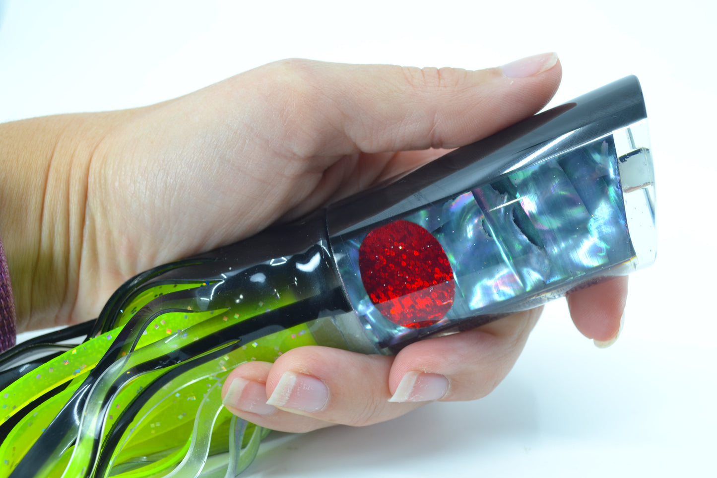 Marlin Magic Abalone Black Back Red Eyes Reverse Taper Large Tube 12" 8.6oz Skirted