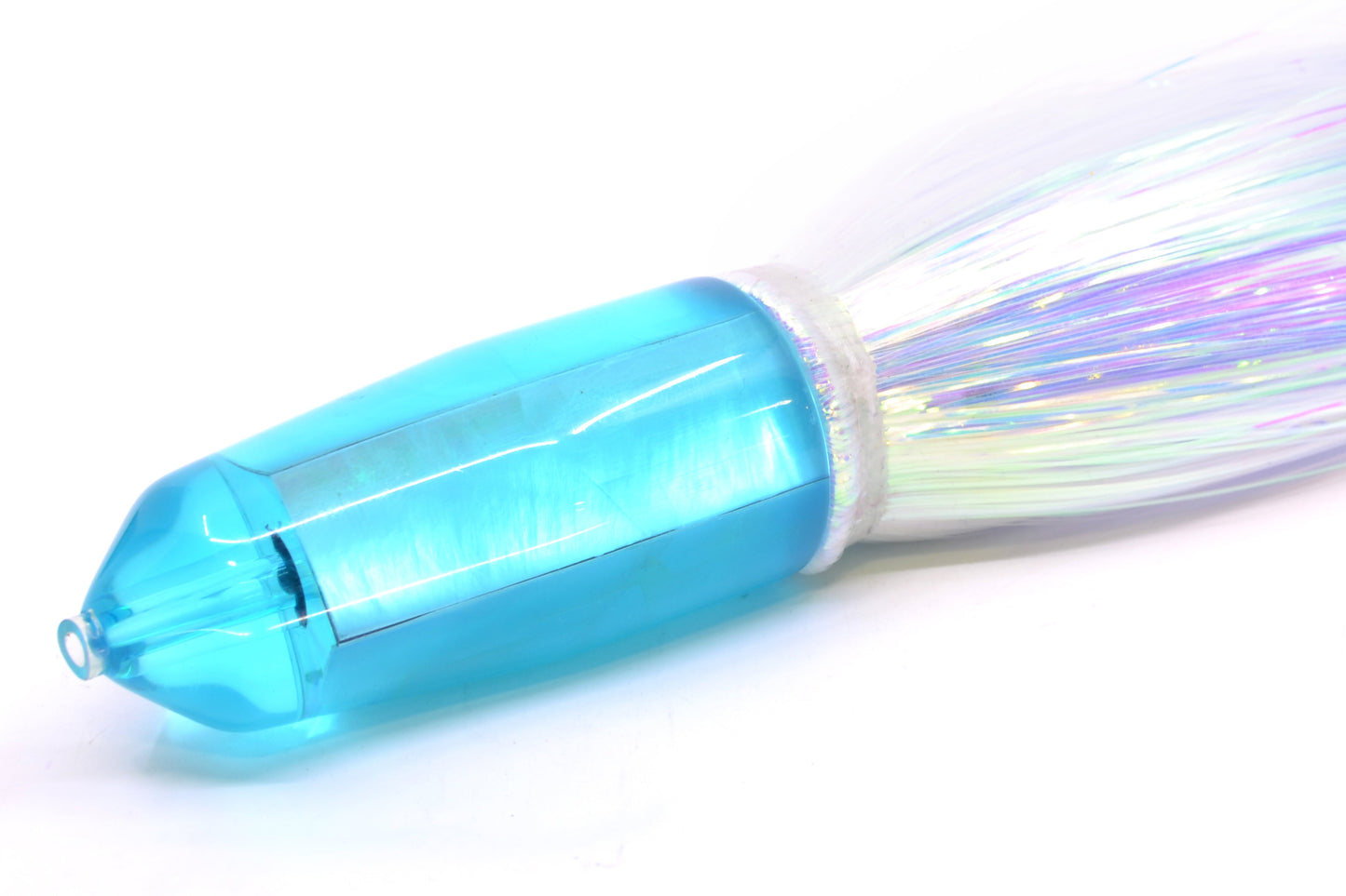 Moyes Lures Ice Blue MOP Sicario Bullet 8" 4.8oz Flashabou White/Light Blue