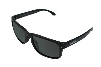 Black sunglasses with a white background