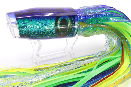 Moyes Lures Blue-Green Oil Slick Blue Back O.S. Plunger 12" 7oz Skirted Blue-Silver