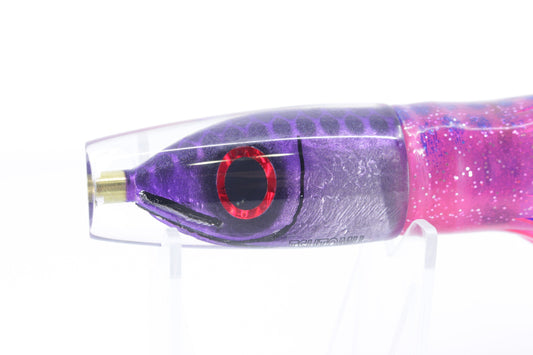 Tsutomu Lures Purple Black Dots Fish Head Ali'i Invert 7" 5.7oz Skirted