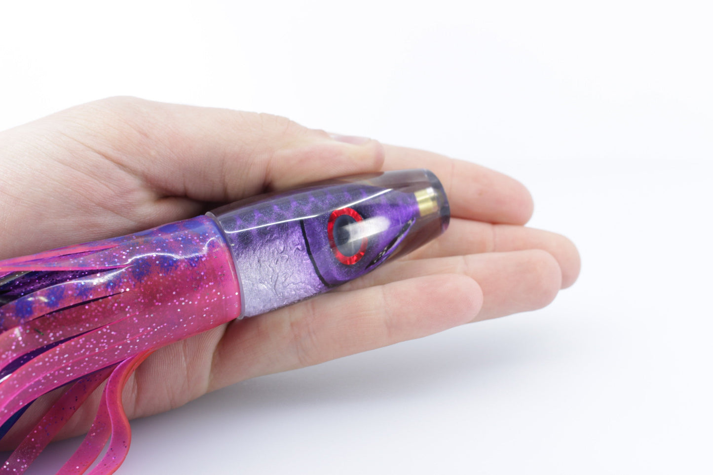 Tsutomu Lures Purple Black Dots Fish Head Ali'i Invert 7" 5.7oz Skirted