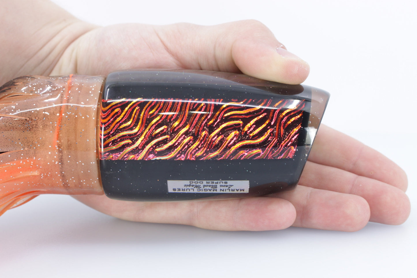 Marlin Magic Red-Orange Lava Black Magic Super Dog 16" 15oz Skirted