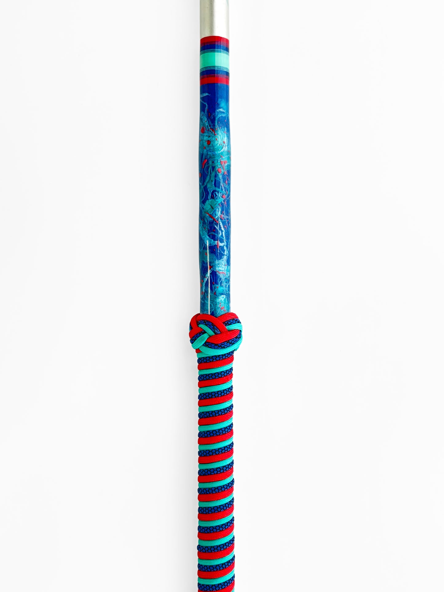 Dahunter Carbon Fiber Gaff with Blue-Red-Turquoise Cord Wrap, 4Ft Shaft and 2-Inch Tiller Hook