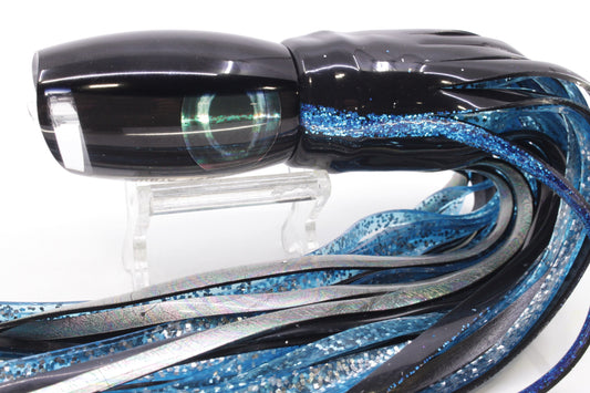 Moyes Lures Black Pearl Black Back Taxi Eyes Medium Argus 12" 6.5oz Skirted Yellowfin/Blue