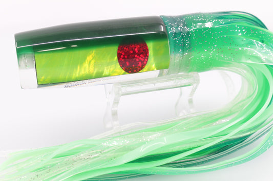 Marlin Magic Lime Green MOP Green Back Red Eyes Medium Hard Head 9" 5oz Skirted