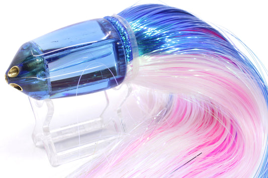 Koya Lures Blue Mirrored 4-Hole Bullet 9"+ 7oz Strobez Blue-White/Pink