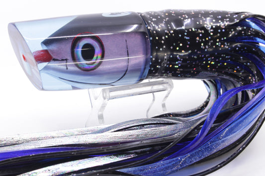 Aloha Lures Ice Blue Resin Black Back "Scared $#!Tless" Baby Smash Bait 12" 12oz Skirted