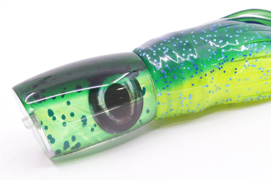 Moyes Lures Mahi MOP Green Back Taxi Eyes Boogeyman 12" 7oz Skirted Mahi