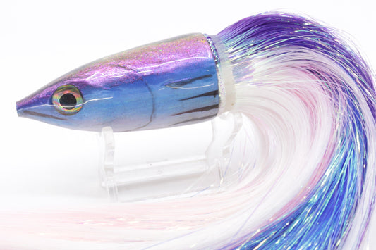 Ali'i Kai Lures Purple-Blue-White Small Aku 9" 5.9oz Flashabou Purple-White