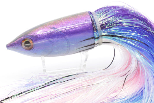 Ali'i Kai Lures Purple-Blue-White Aku STRIPES 12" 10.2oz Flashabou Purple-Blue-White