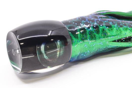 Moyes Lures Black Pearl Black Back Large Secret 12" 6.5oz Skirted Black Dots-Blue Dots