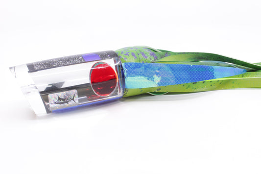 Aloha Lures Clear Mirrored Red Eyes Smash Bait 14" 13.5oz A La Vive Green Mahi Wings