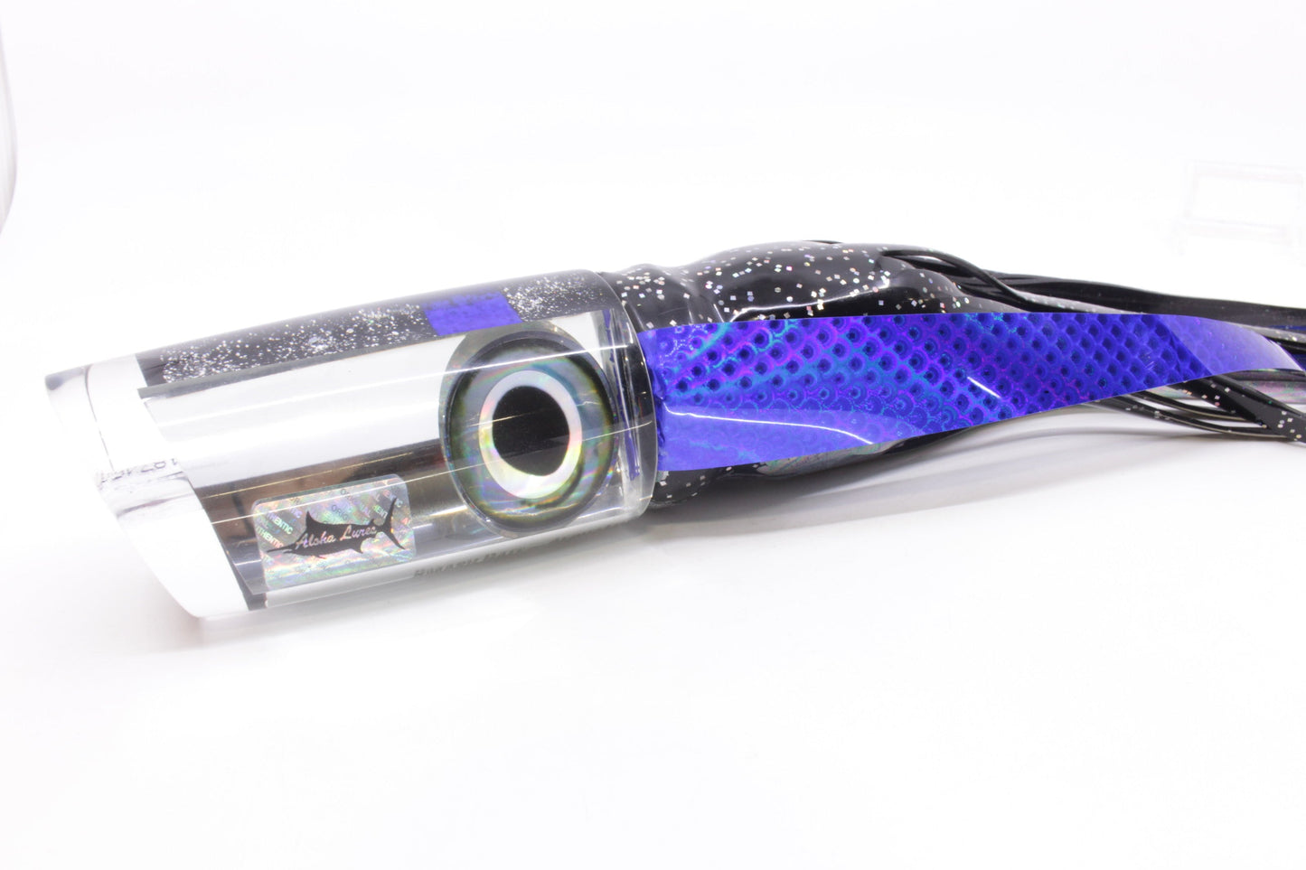 Aloha Lures Clear Mirrored Taxi Eyes Smash Bait 14" 13.5oz Skirted Black-Blue Wings