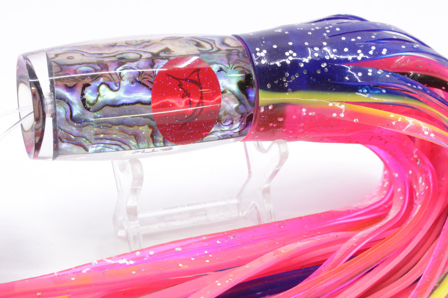 Bonze Lures Paua Shell Red Eyes BTK 10" 7oz Skirted Blue-Yellow Lines-Pink