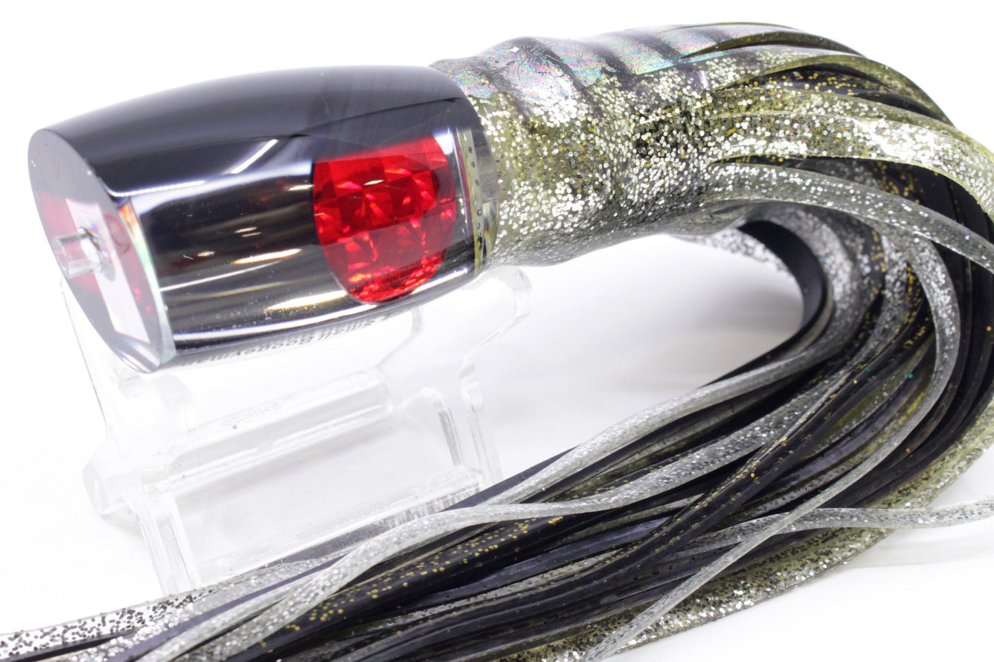 Moyes Lures Clear Mirrored Black Back Small Boogeyman 9" 3.5oz Skirted Yellow Aurora