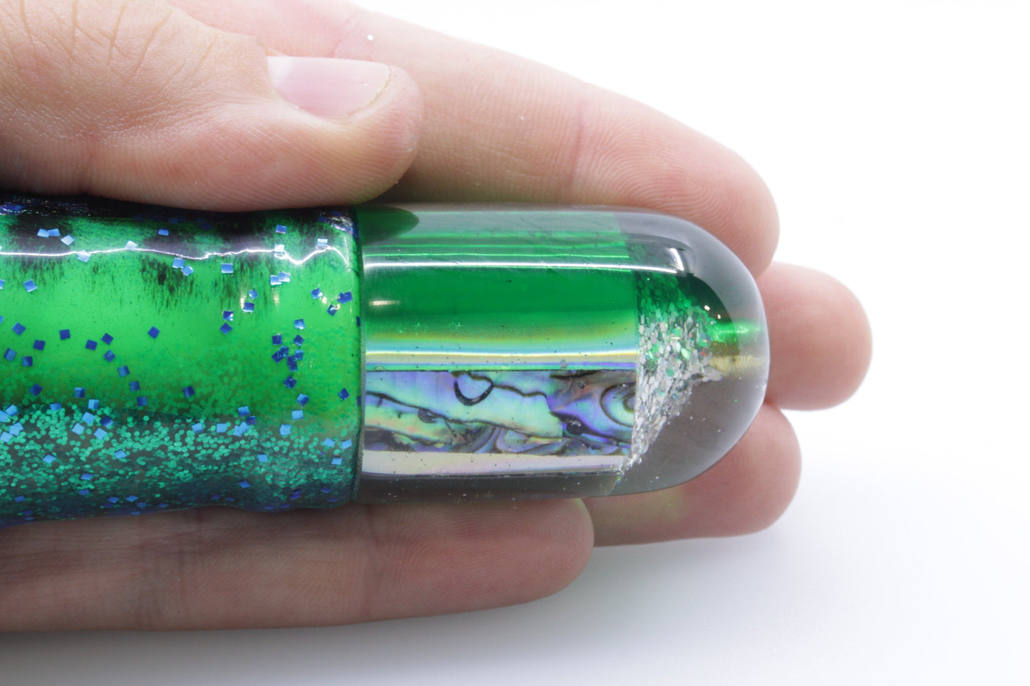 طُعم Marlin Magic Lures Paua Shell Green Back Jumbo AP Bullet مقاس 9 بوصات ووزن 6 أونصات مع تنورة