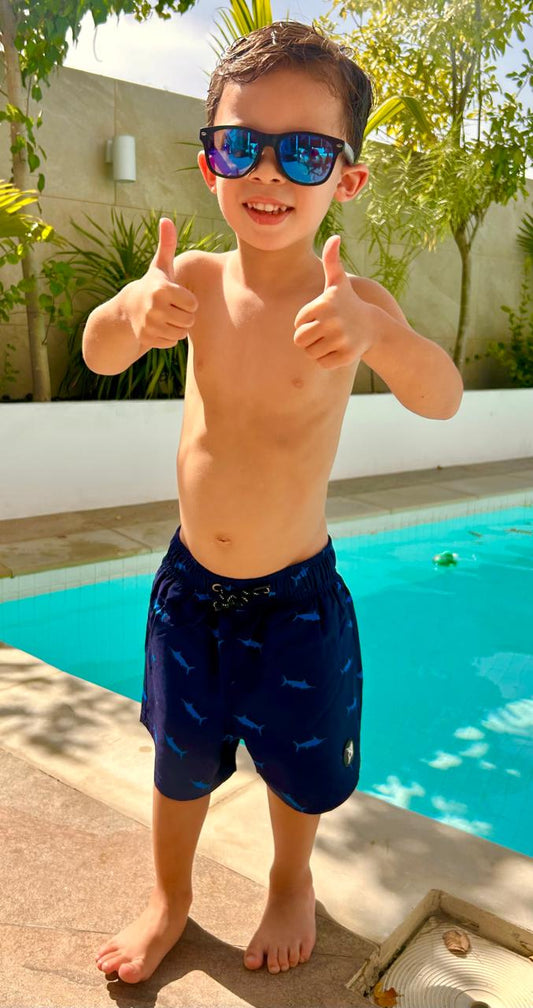 شورت سباحة مارلين أزرق مُعاد تدويره - للشباب