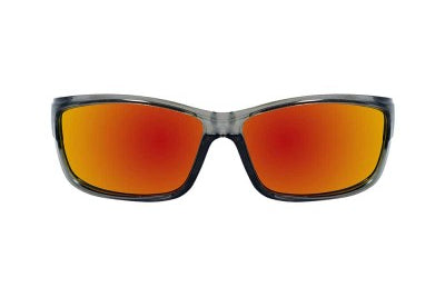 Sunglasses with yellow lenses and gray frame on a white background