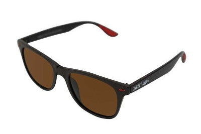 Black sunglasses with brown lenses on a white background