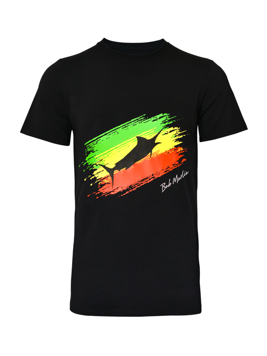 Bob Marlin T-Shirt Rasta Flag Black