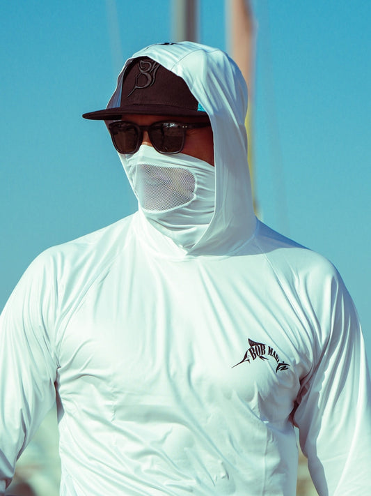 Bob Marlin Performance Hoody With Built-in Face Mask Natty Tuna White