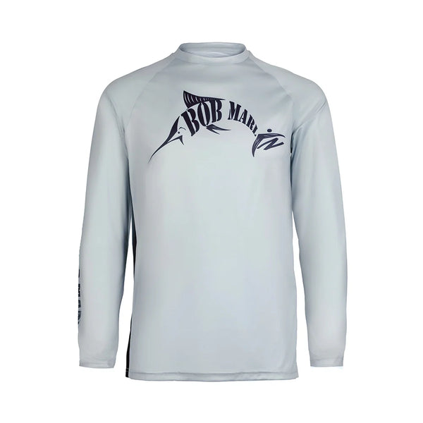 Bob Marlin Performance Shirt BM Grey – Performance fishing apparel designed for sun protection, comfort, and offshore durability.