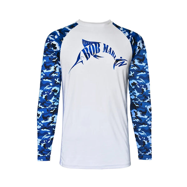 Performance Shirt Bob Camo Blue – Performance fishing apparel designed for sun protection, comfort, and offshore durability.