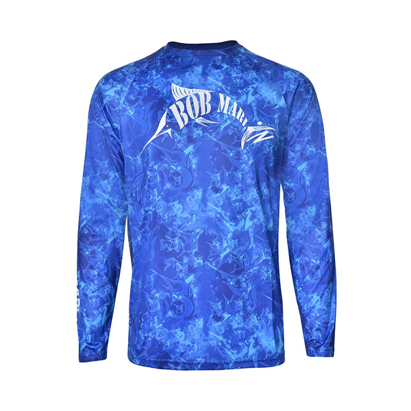 Bob Marlin Performance Shirt Grander Blue – Performance fishing apparel designed for sun protection, comfort, and offshore durability.