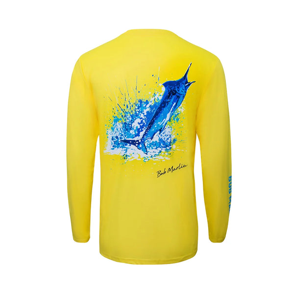 Bob Marlin Performance Shirt Ocean Marlin Yellow – Performance fishing apparel designed for sun protection, comfort, and offshore durability.