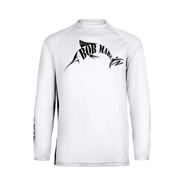 Bob Marlin Performance Shirt BM White – Performance fishing apparel designed for sun protection, comfort, and offshore durability.