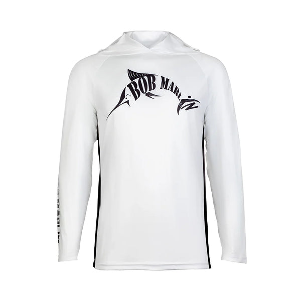 Bob Marlin Performance Hoody BM White – Performance fishing apparel designed for sun protection, comfort, and offshore durability.