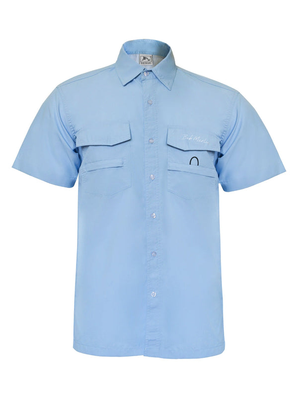 Bob Marlin Button Up Shirt Blue – Performance fishing apparel designed for sun protection, comfort, and offshore durability.