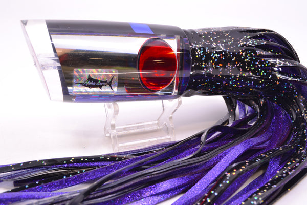 Aloha Lures Clear Mirrored Black Back Red Eyes Smash Bait 14" 13.5oz Skirted Black – premium trolling lure for offshore big game fishing