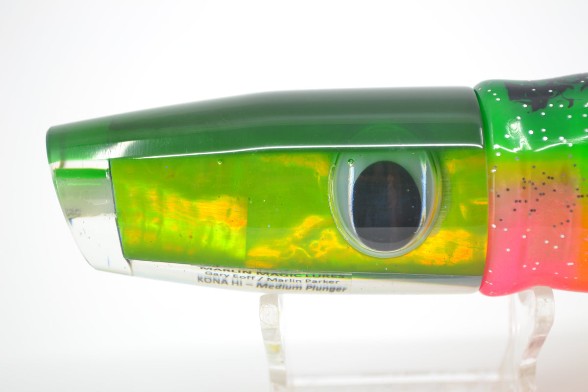 Marlin Magic Lime Green MOP Green Back Doll Eyes Medium Plunger 10" 7.7oz Skirted - Trolling Lures (view 4 of 7)