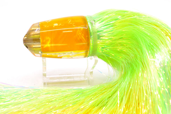 Koya Lures Yellow MOP 4-Hole Bullet 9"+ 7oz Flashabou Chartreuse/Yellow GZE – premium trolling lure for offshore big game fishing