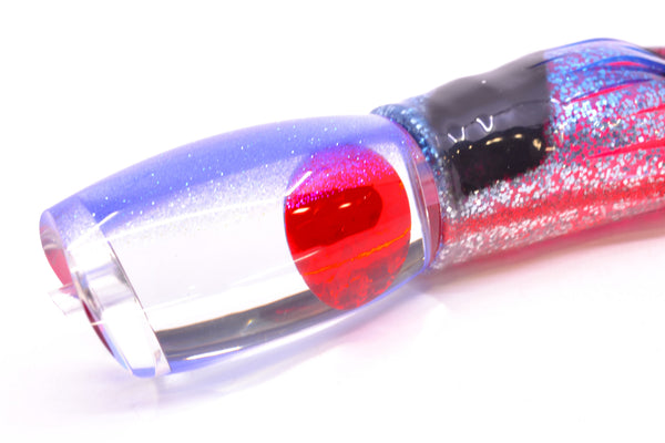 Moyes Lures Clear Mirrored Blue Glittered Back Red Eyes Large Argus 14" 10oz Skirted – premium trolling lure for offshore big game fishing