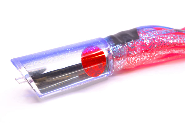 Moyes Lures Mirrored Blue Glittered Back Red Eyes Medium Pipe Bomb 12" 7.5oz Skirted – premium trolling lure for offshore big game fishing
