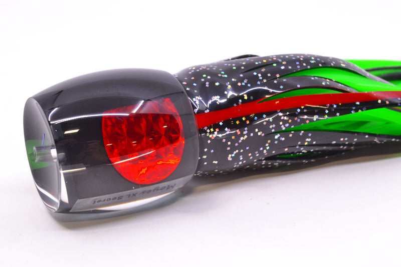 Moyes Lures Black Pearl Black Back Red Eyes XL Secret 14" 9oz Skirted Black/Green