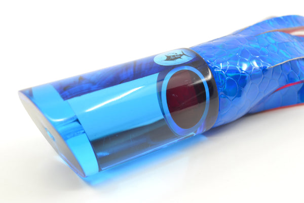 Aloha Lures Blue Mirrored Blue MOP Macho Tube 12" 6oz Vinyl Blue Scale – premium trolling lure for offshore big game fishing