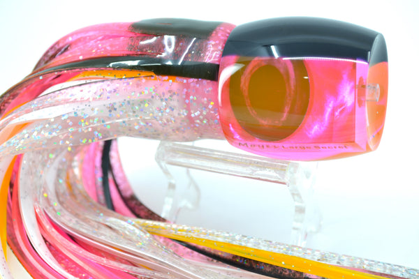 Moyes Lures Pink MOP Black Back Large Secret 12" 6.5oz Skirted Pink-Black-Clear – premium trolling lure for offshore big game fishing