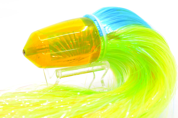Koya Lures Yellow Rainbow Starburst Bullet 9"+ 7.5oz Strobez Ice Blue-Green/Chartreuse – premium trolling lure for offshore big game fishing