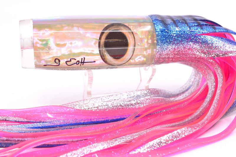 Marlin Magic White Awabi Taxi Eyes Large Hard Head 12" 7oz Skirted Blue Aurora/Pink - Trolling Lures