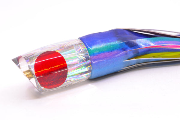 Koya Lures Silver Starburst Red Eyes Small Poi Dog 10" 6.5oz Fire Tailz Vinyl Blueberry – premium trolling lure for offshore big game fishing
