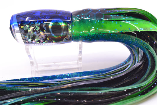 Moyes Lures S&P MOP Blue Back Taxi Eyes Small Argus 9" 3.5oz Skirted Black Aurora