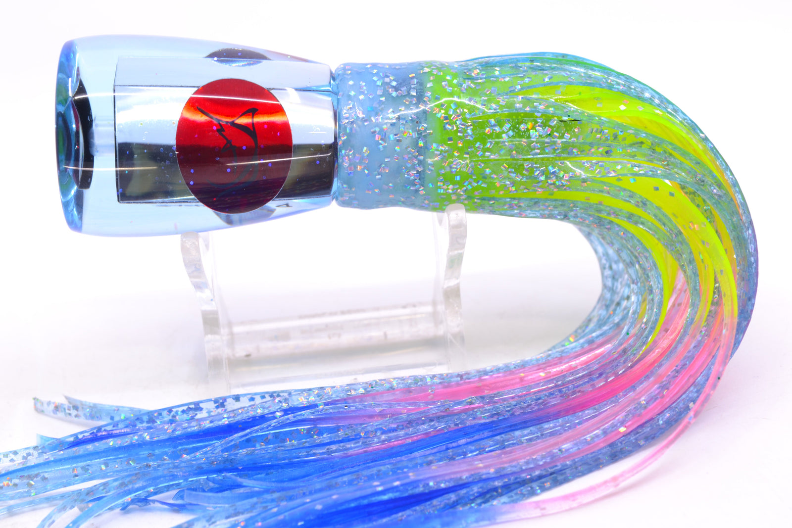 Bonze Lures Ice Blue Mirrored Red Eyes D Shackle 9" 3.5oz Skirted Ice Blue/Rainbow