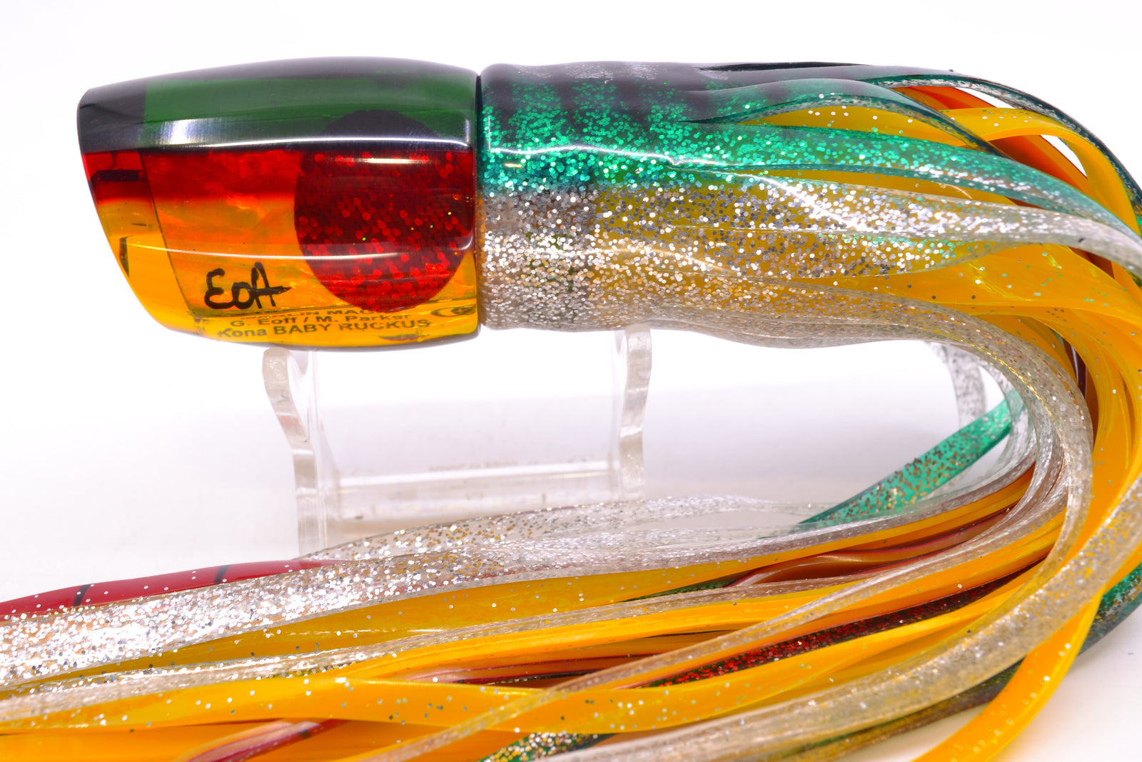 Marlin Magic Lures "Rasta" Awabi Green-Red Back Baby Ruckus 10" 6.5oz Skirted Green Aurora